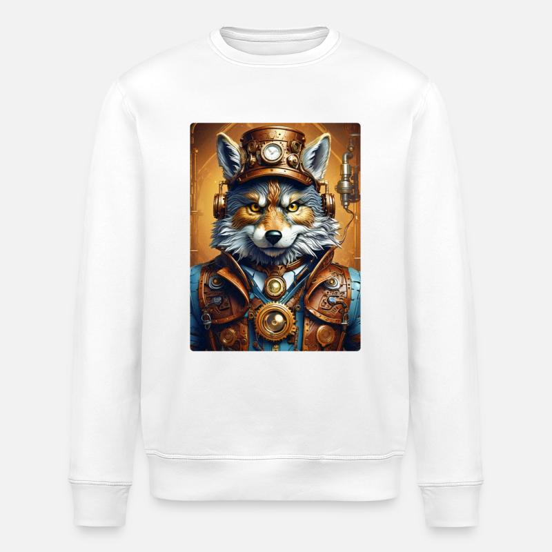 Steampunk Wolf 1.7 - Stanley/Stella ROLLER Unisex Organic Sweatshirt - white