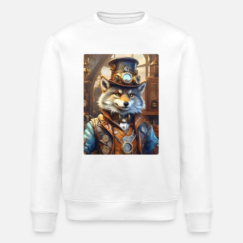 Steampunk Wolf 1.19 - Stanley/Stella ROLLER Unisex Organic Sweatshirt - white