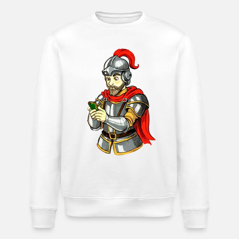 Ritter mit Smartphone - Stanley/Stella Unisex Bio-Sweatshirt ROLLER - Weiß