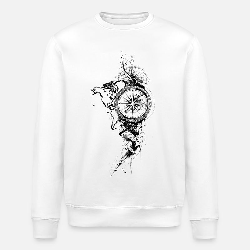 Compass Black Map - Stanley/Stella ROLLER Unisex Organic Sweatshirt - white