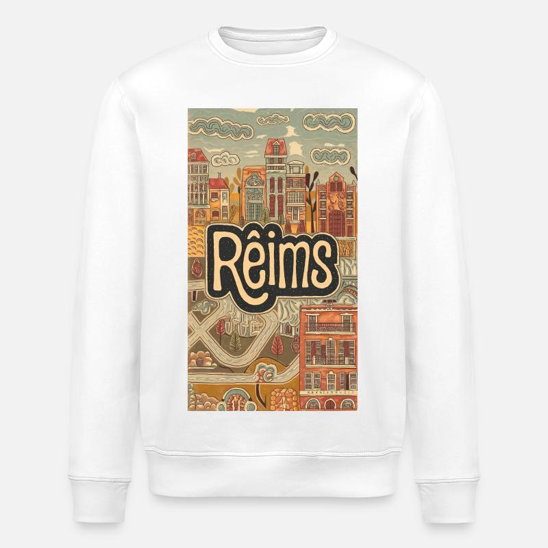 Paysage urbain de Reims Illustration rétro - Sweat bio ROLLER Stanley/Stella Unisexe - blanc