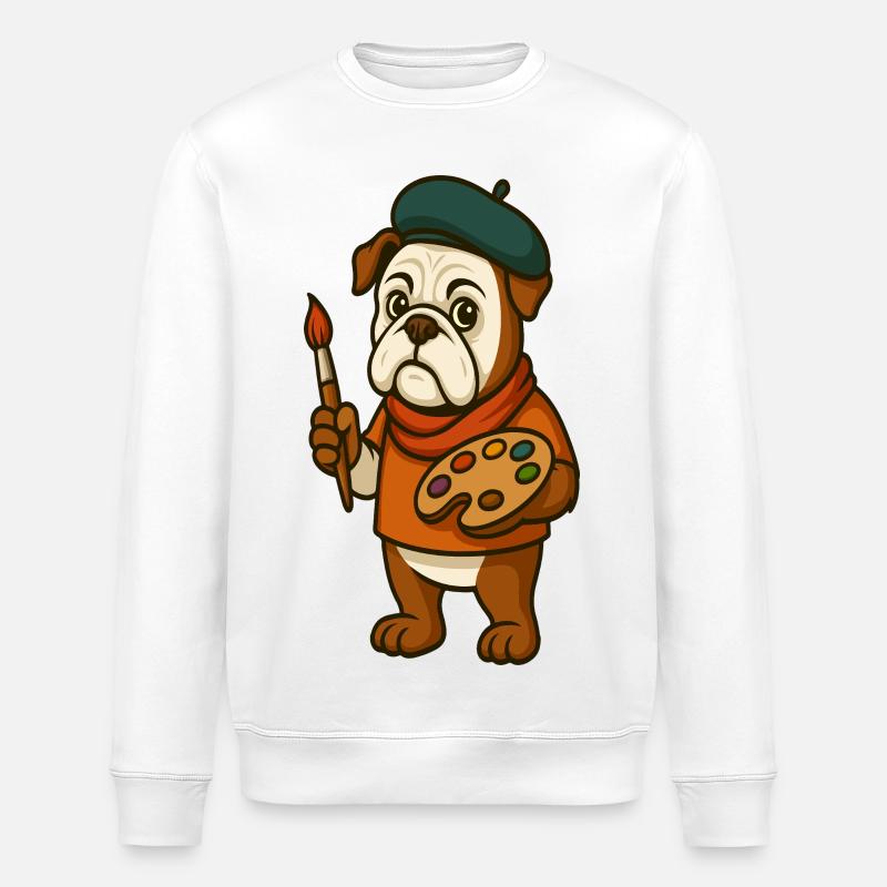 Künstler-Bulldoggen-Maskottchen mit Farbpalette - Stanley/Stella Unisex Bio-Sweatshirt ROLLER - Weiß