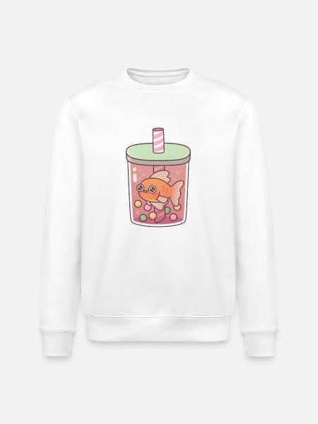 Śliczna złota rybka pływająca w herbacie Boba - Ekologiczna bluza typu unisex Stanley/Stella ROLLER - biały