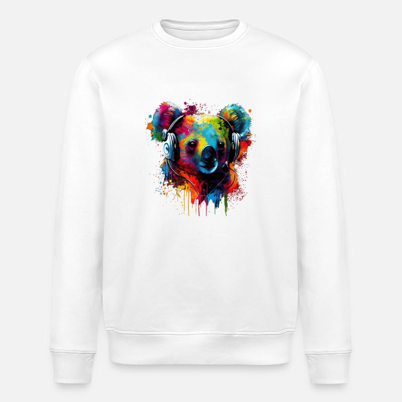 Koala ours avec écouteurs - Sweat bio ROLLER Stanley/Stella Unisexe - blanc