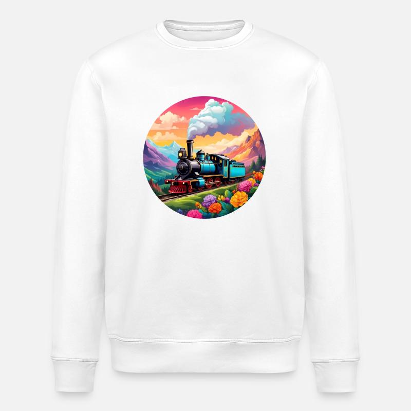Nostalgische qualmende Dampflokomotive - Stanley/Stella Unisex Bio-Sweatshirt ROLLER - Weiß