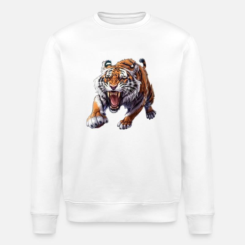 Stolzer Tiger Im Angriffsmodus - Stanley/Stella Unisex Bio-Sweatshirt ROLLER - Weiß
