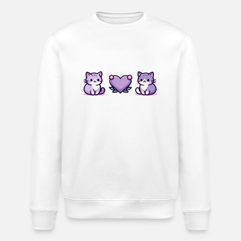 Des chats au grand cœur - Sweat bio ROLLER Stanley/Stella Unisexe - blanc
