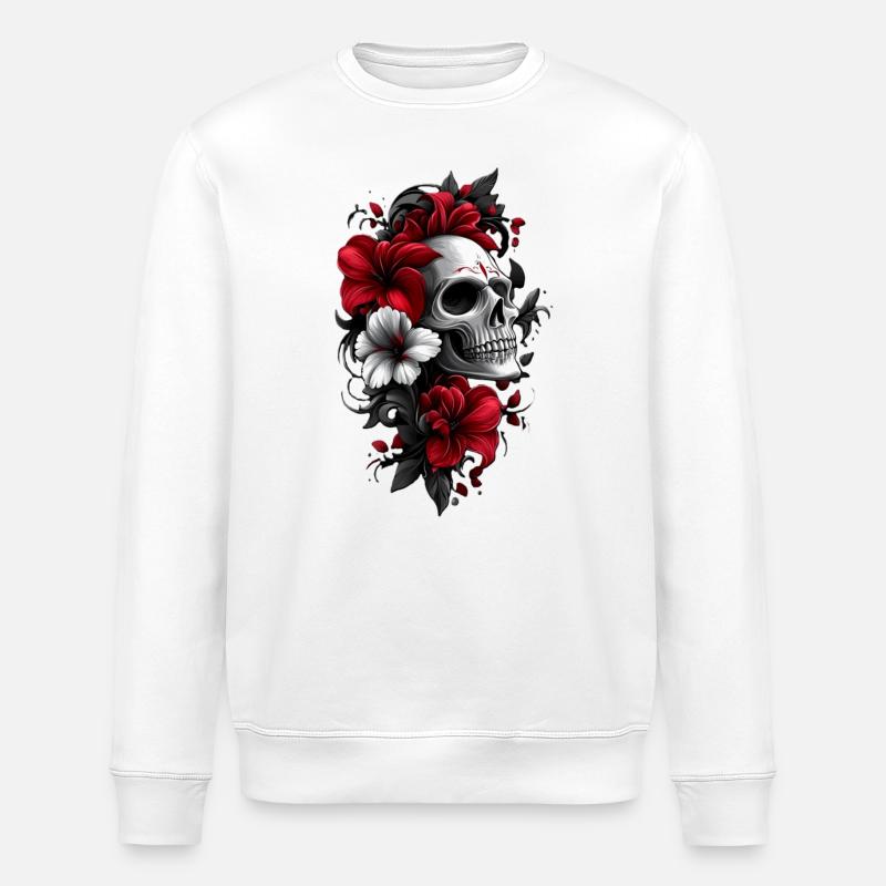 Crâne avec des fleurs - Sweat bio ROLLER Stanley/Stella Unisexe - blanc
