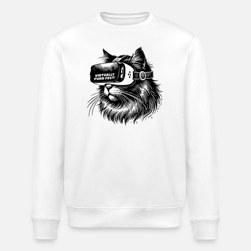 Virtually Purr-fect! - Chat Geek - Sweat bio ROLLER Stanley/Stella Unisexe - blanc