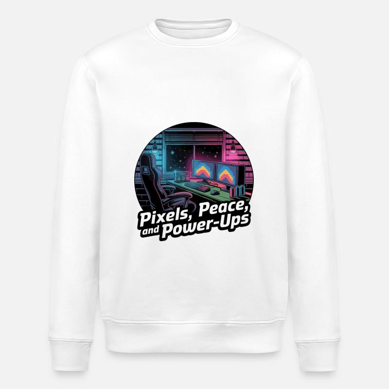 Pixels, Peace & Power-Ups – Gaming-Setup - Stanley/Stella Unisex Bio-Sweatshirt ROLLER - Weiß