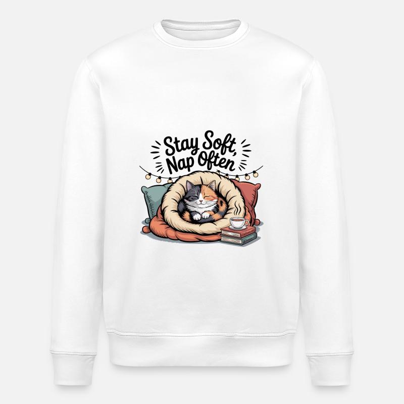 Stay Soft, Nap Often – Kuschelkatze - Stanley/Stella Unisex Bio-Sweatshirt ROLLER - Weiß