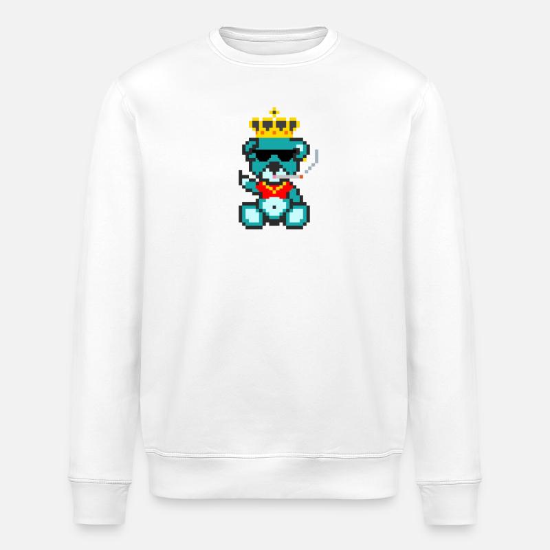 Pixel Bear King - Stanley/Stella ROLLER Unisex Organic Sweatshirt - white