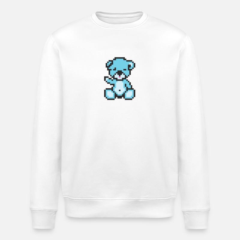 Pixel Bear Pastel Blue - Stanley/Stella ROLLER Unisex Organic Sweatshirt - white