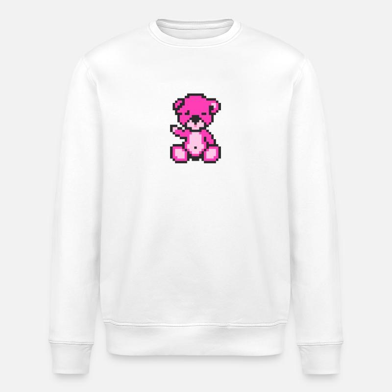 Pixel Bär Neon Magenta - Stanley/Stella Unisex Bio-Sweatshirt ROLLER - Weiß