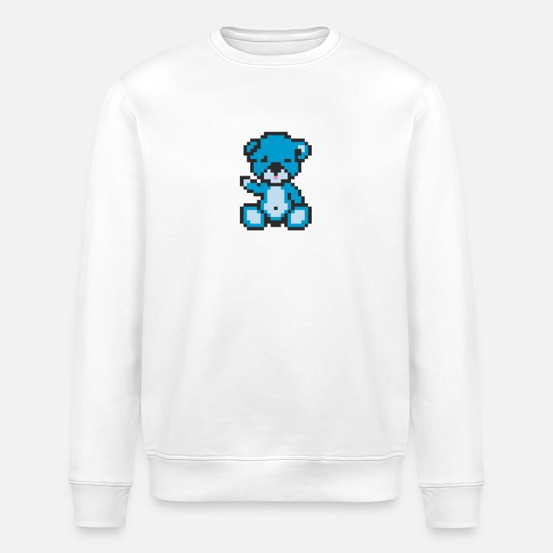 Pixel Bear Neon Blue - Stanley/Stella ROLLER Unisex Organic Sweatshirt - white