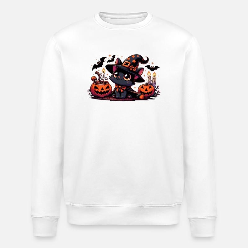 Chaton noir Halloween v2 - Sweat bio ROLLER Stanley/Stella Unisexe - blanc