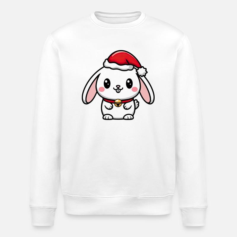 Cute Christmas bunny with bells - Stanley/Stella ROLLER Unisex Organic Sweatshirt - white