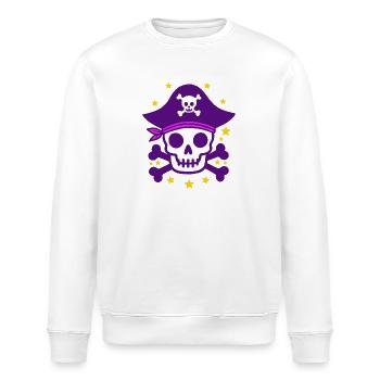 Purple Pirate Skull and Crossbones - Stanley/Stella ROLLER Unisex Organic Sweatshirt - white - Front - Nik (191cm)