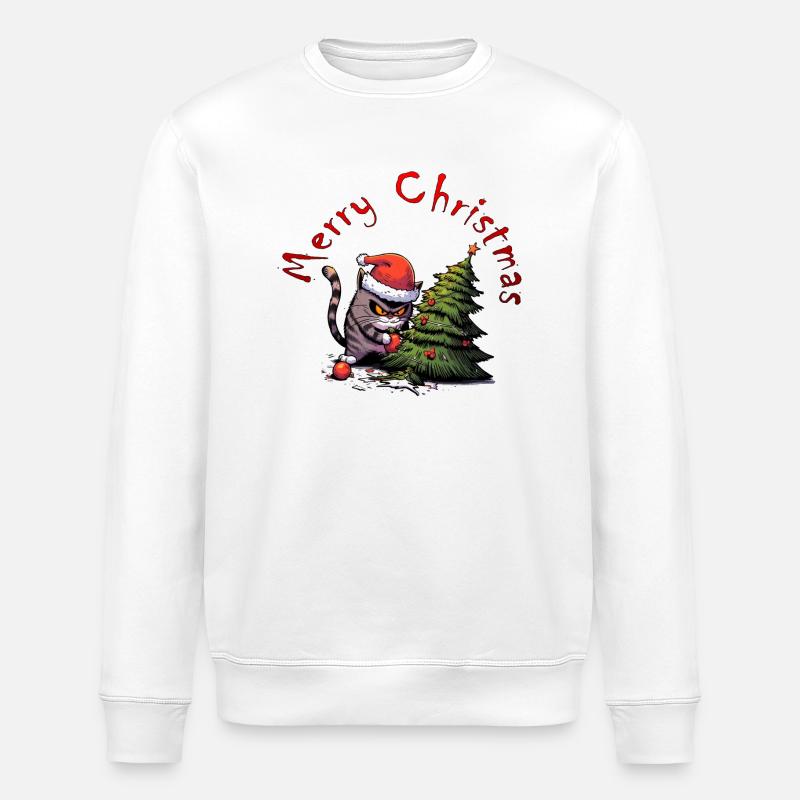 chat de Noël en colère - Sweat bio ROLLER Stanley/Stella Unisexe - blanc