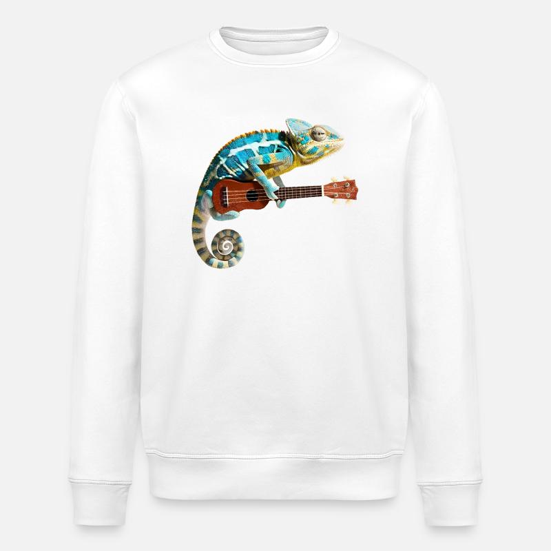 Chamäleon mit Ukulele - Stanley/Stella Unisex Bio-Sweatshirt ROLLER - Weiß