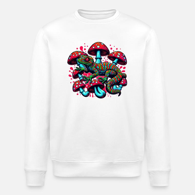Psychedelic Gecko with Mushrooms - Stanley/Stella ROLLER Unisex Organic Sweatshirt - white