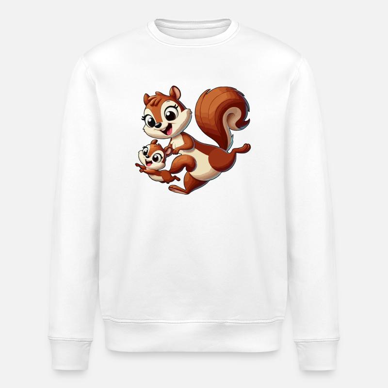 Eichhörnchen-Mutter und Kind beim Herumtollen - Stanley/Stella Unisex Bio-Sweatshirt ROLLER - Weiß