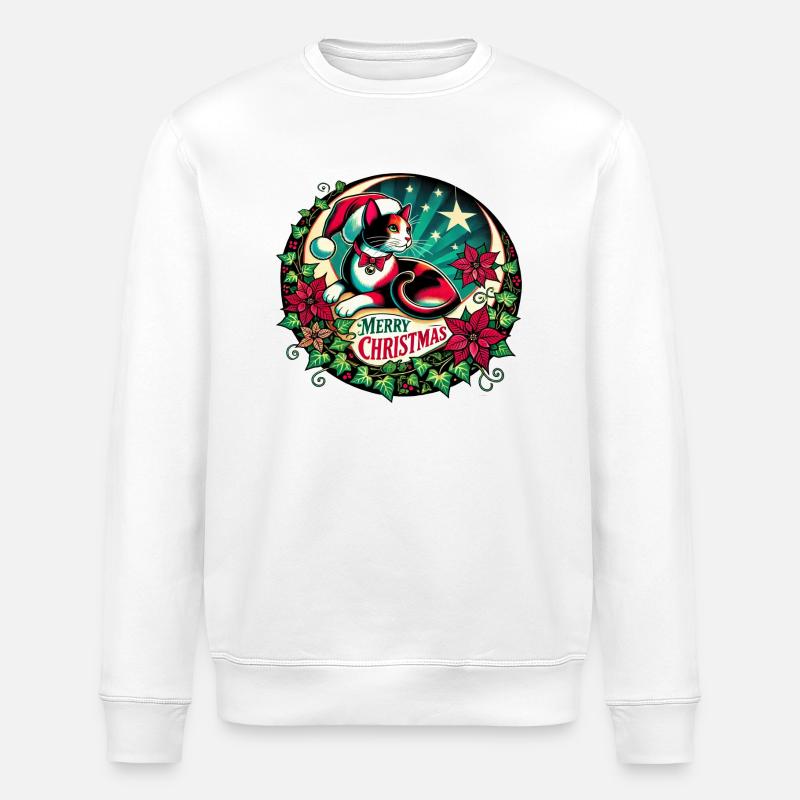 Chat calicot de Noël - Sweat bio ROLLER Stanley/Stella Unisexe - blanc