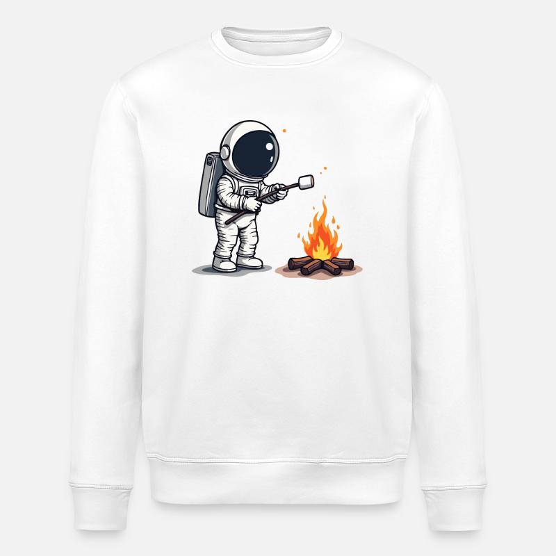 Astronaut roasting marshmallow at campfire - Stanley/Stella ROLLER Unisex Organic Sweatshirt - white