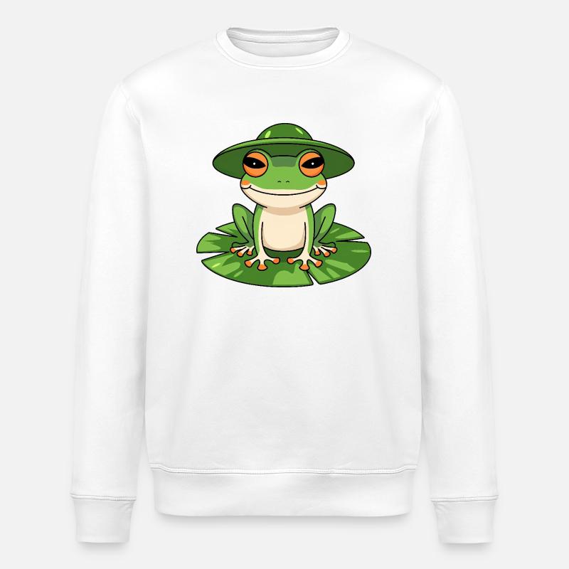 Grenouille mignonne avec chapeau - Sweat bio ROLLER Stanley/Stella Unisexe - blanc