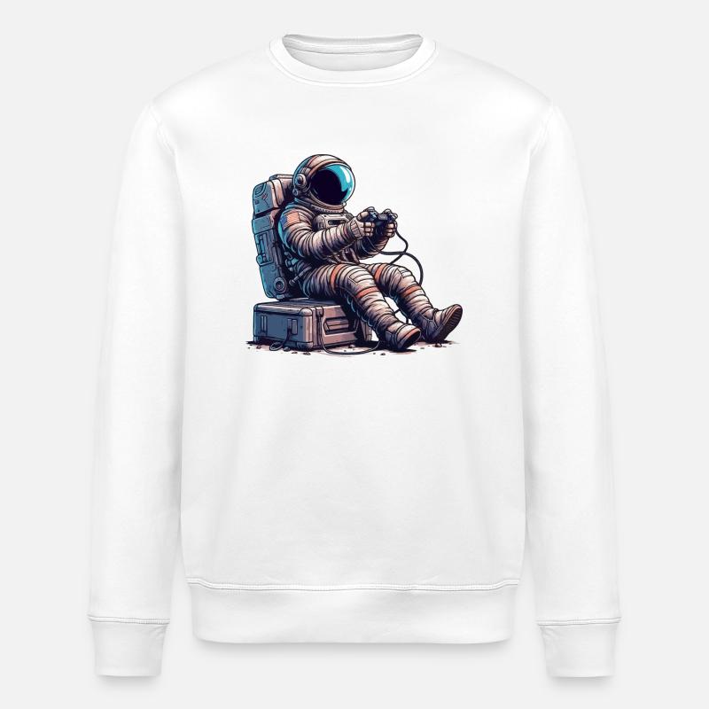 Astronaut Playing Console with Controller - Stanley/Stella ROLLER Unisex Organic Sweatshirt - white
