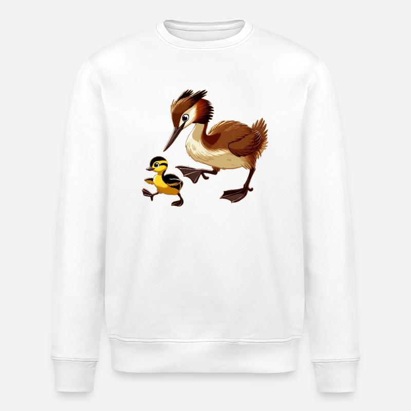 Grèbe huppé avec jeunes - Sweat bio ROLLER Stanley/Stella Unisexe - blanc