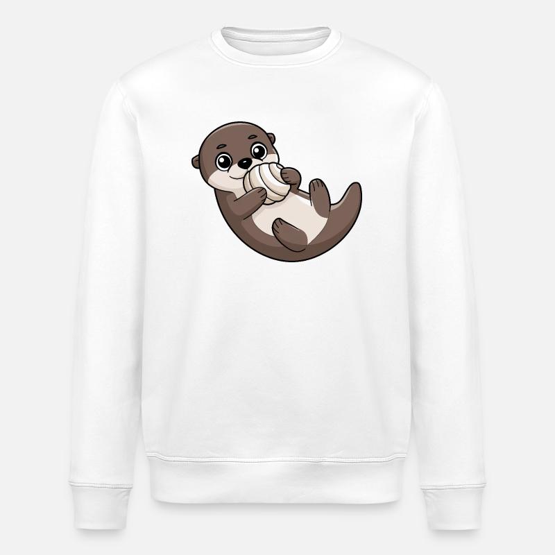 Cute otter with shell - Stanley/Stella ROLLER Unisex Organic Sweatshirt - white