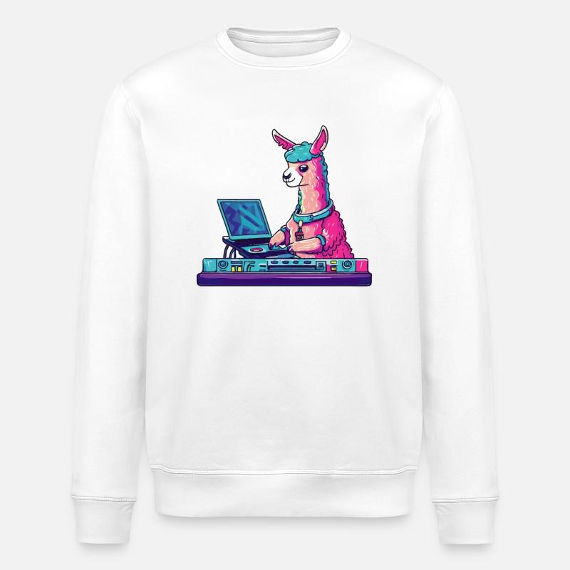Alpaca Lama DJ Gift Idea - Stanley/Stella ROLLER Unisex Organic Sweatshirt - white