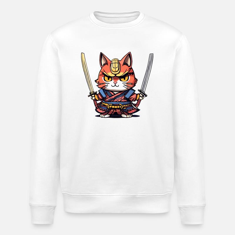 Chat samouraï #41 - Sweat bio ROLLER Stanley/Stella Unisexe - blanc