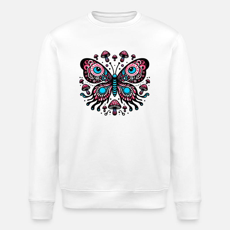 Vibrant Comic Butterfly - Stanley/Stella Unisex Bio-Sweatshirt ROLLER - Weiß