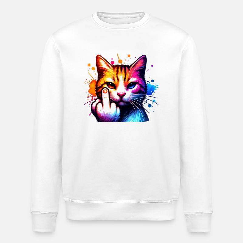 Funny Evil Cat - Stanley/Stella ROLLER Unisex Organic Sweatshirt - white