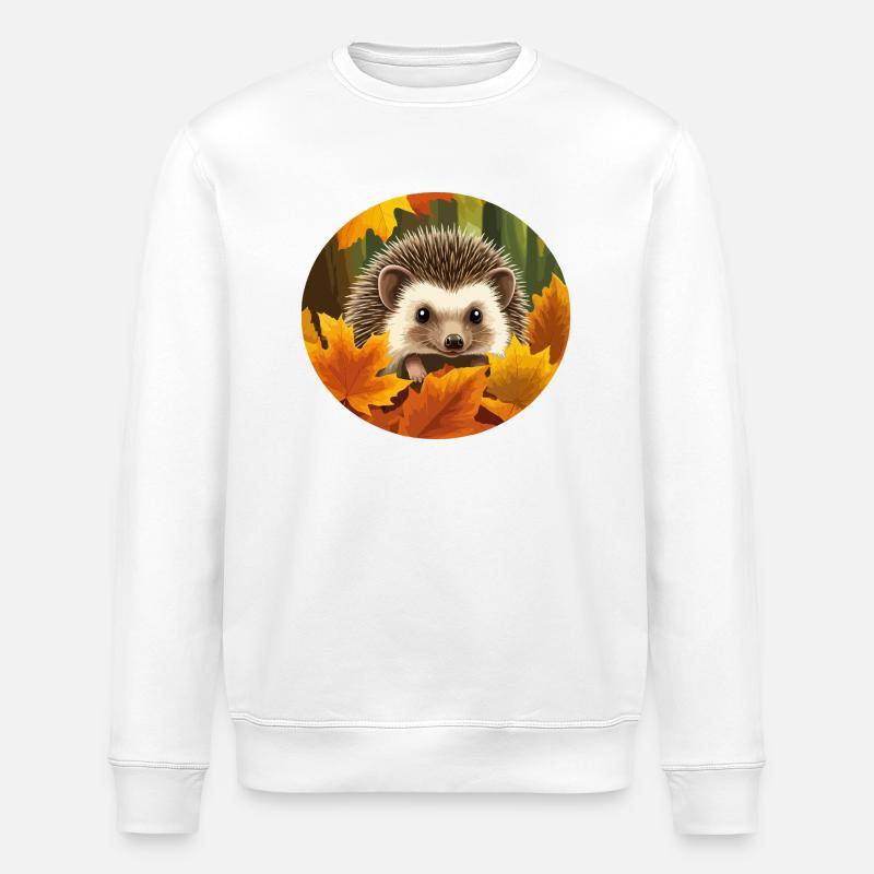 Hedgehog between leaves - Stanley/Stella ROLLER Unisex Organic Sweatshirt - white