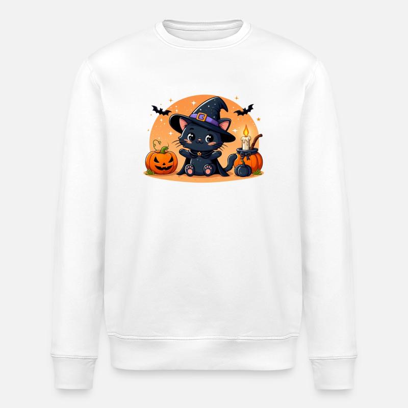 Halloween Black Kitten - Stanley/Stella ROLLER Unisex Organic Sweatshirt - white
