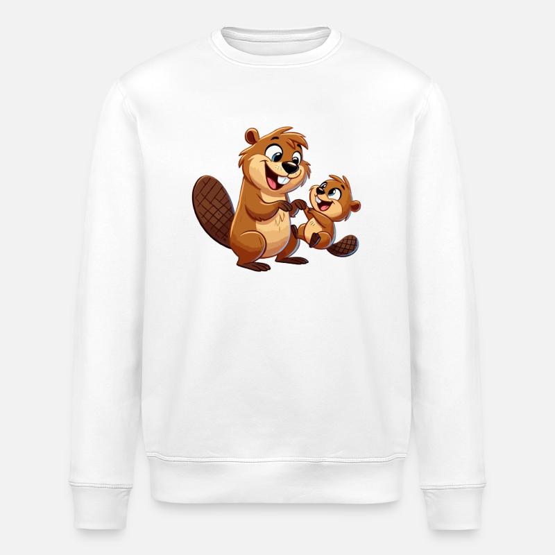 Bibermutter mit herumtollendem Kind - Stanley/Stella Unisex Bio-Sweatshirt ROLLER - Weiß