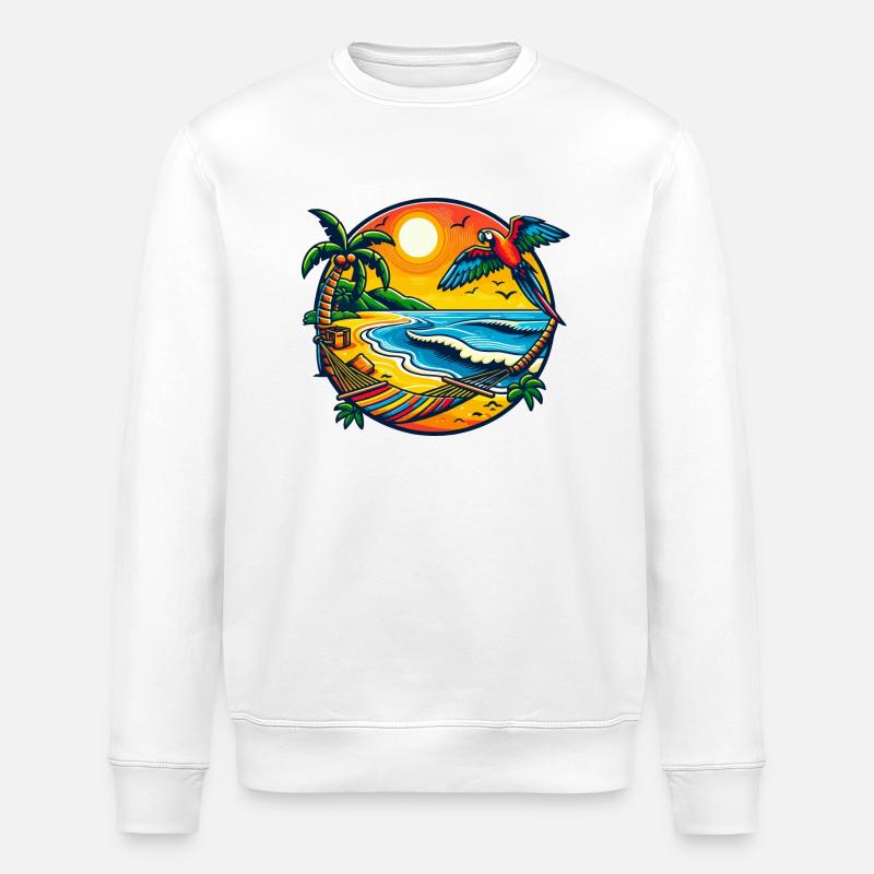 Coucher de soleil tropical - Sweat bio ROLLER Stanley/Stella Unisexe - blanc