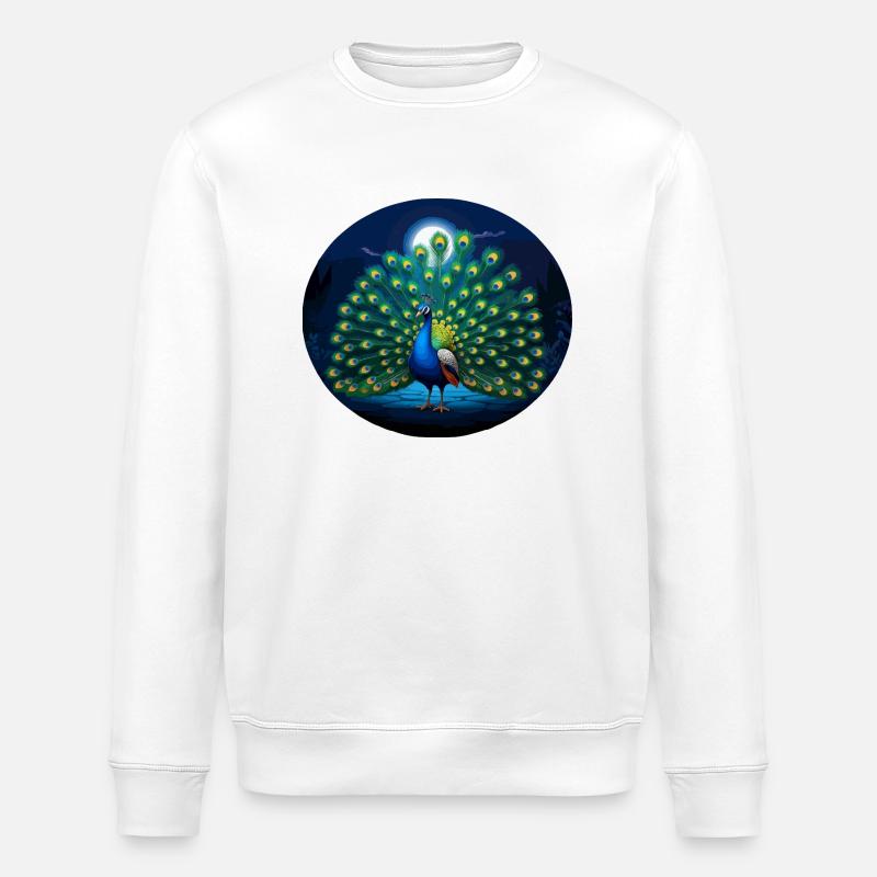 Pfau bei Vollmond - Stanley/Stella Unisex Bio-Sweatshirt ROLLER - Weiß