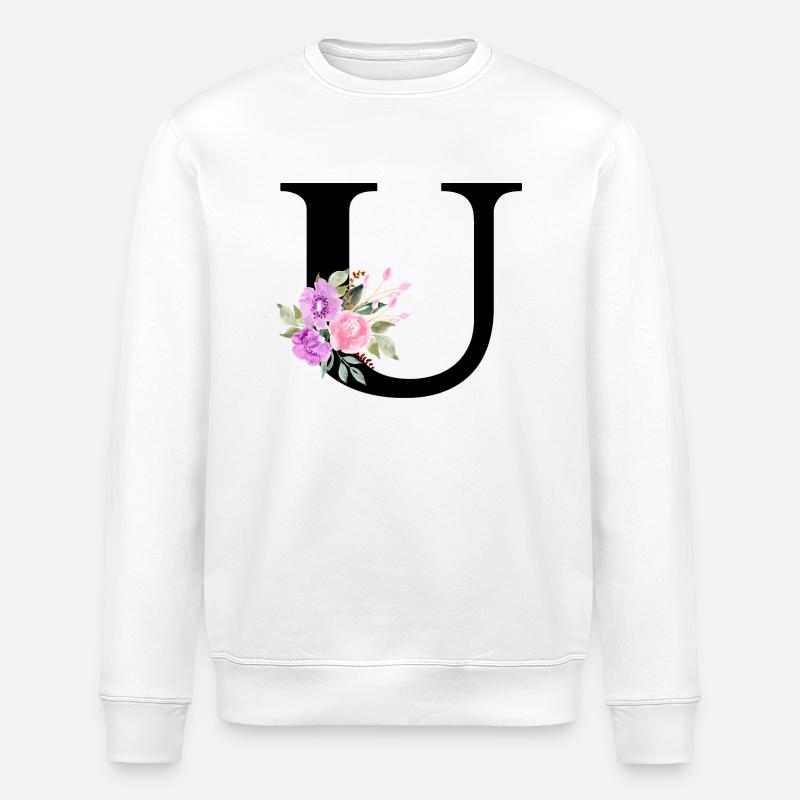 Lila Blumenbuchstabe u - Stanley/Stella Unisex Bio-Sweatshirt ROLLER - Weiß