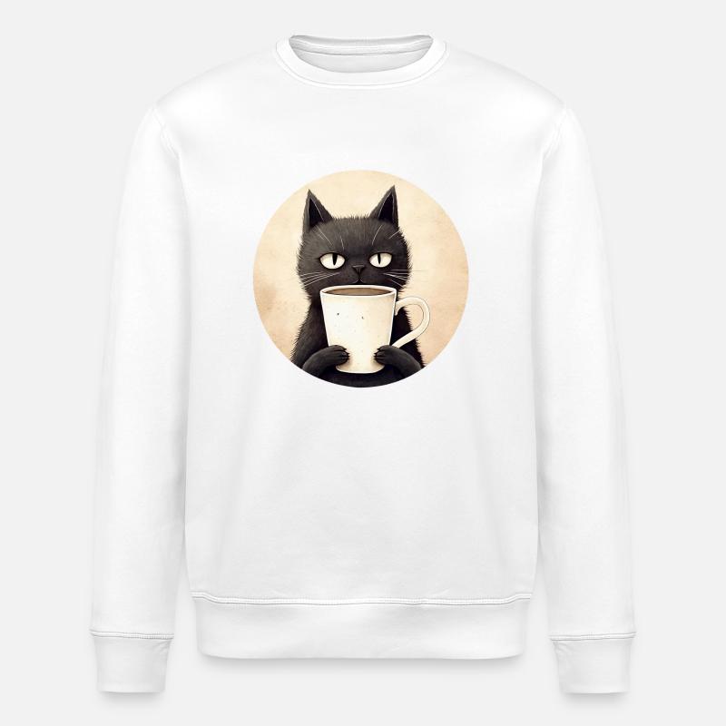 Chat avec du café - Sweat bio ROLLER Stanley/Stella Unisexe - blanc