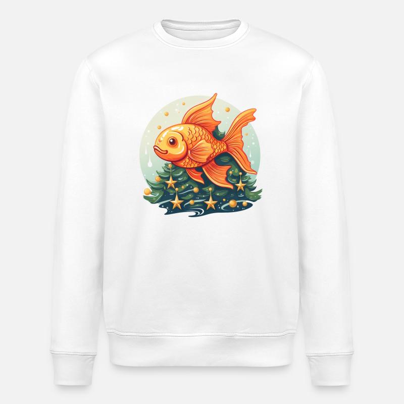 Christmas tree with goldfish - Stanley/Stella ROLLER Unisex Organic Sweatshirt - white
