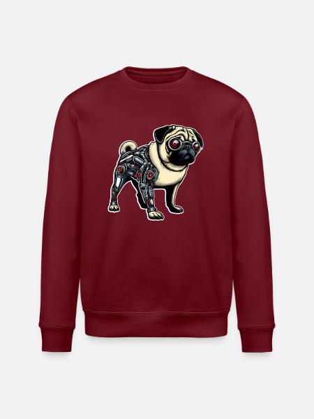 Dog Pug Robot Cyborg Red Eyes - Stanley/Stella ROLLER Unisex Organic Sweatshirt - white