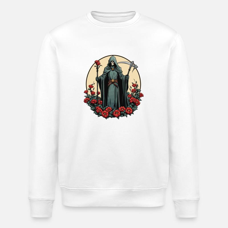 Grim Reaper Flowers Illustration - Stanley/Stella ROLLER Unisex Organic Sweatshirt - white