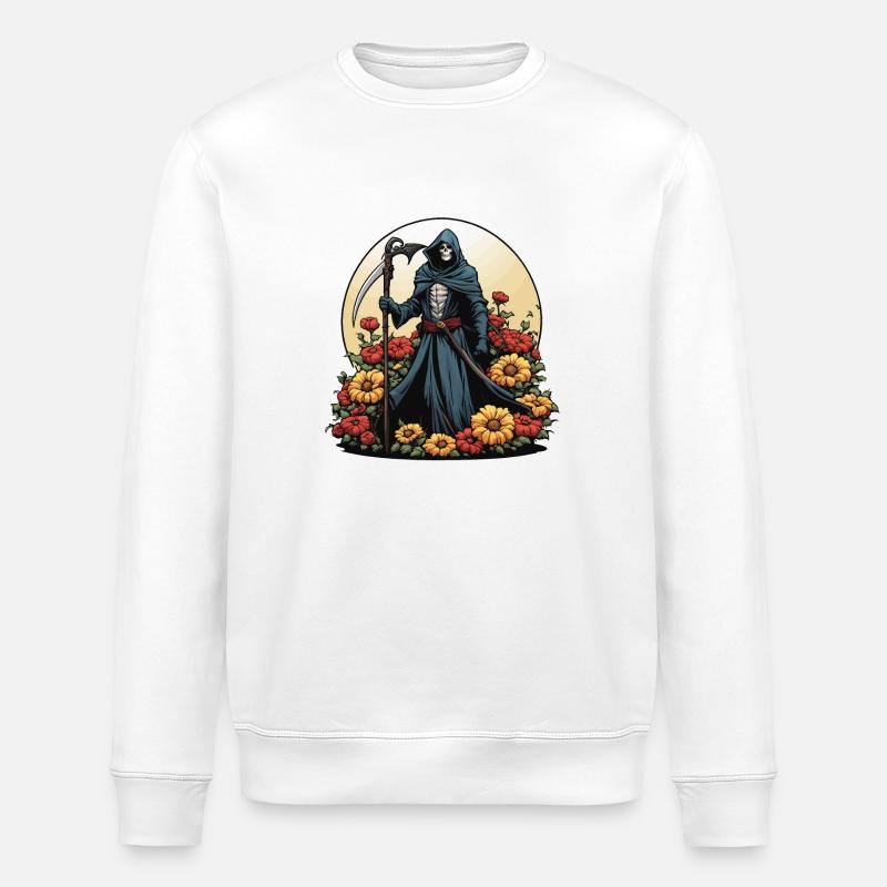 Grim Reaper Flowers Illustration - Stanley/Stella ROLLER Unisex Organic Sweatshirt - white