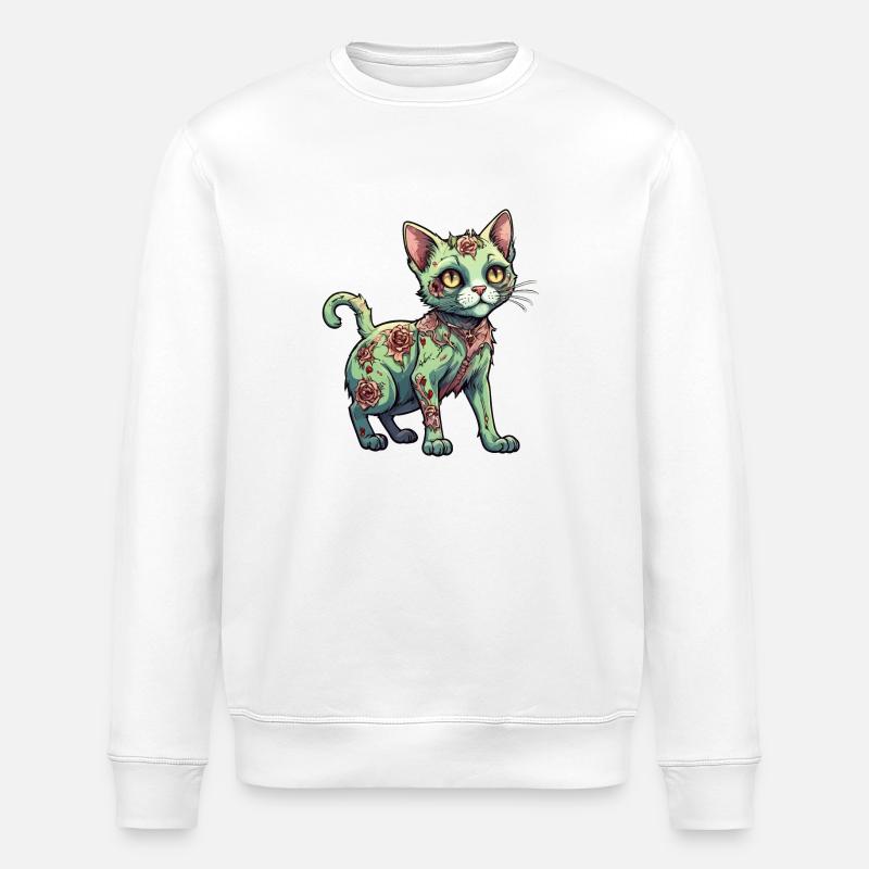 Zombie Cat Illustration - Stanley/Stella ROLLER Unisex Organic Sweatshirt - white