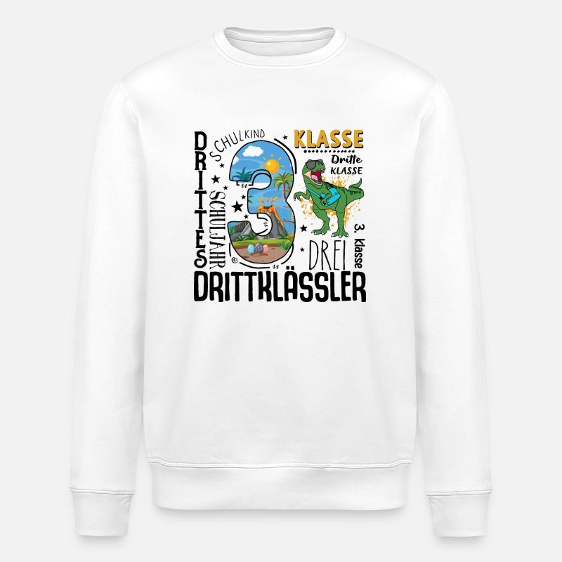 3rd class Dino T-Rex - Stanley/Stella ROLLER Unisex Organic Sweatshirt - white