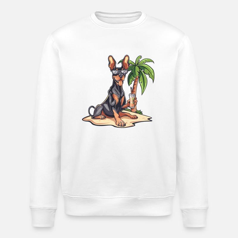 Dobermann Hund Sommer - Stanley/Stella Unisex Bio-Sweatshirt ROLLER - Weiß